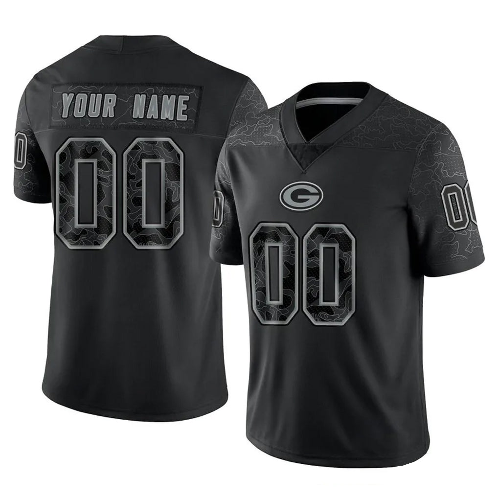 Kooe Custom GB.Packers Black Reflective Limited Home Game Any Name & Numbers Stitched Jerseys