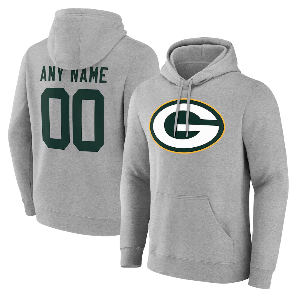 Kooe Custom GB.Packers Gray Circuit Logo Pullover Hoodies Limited Game Any Name & Numbers Stitched Jerseys