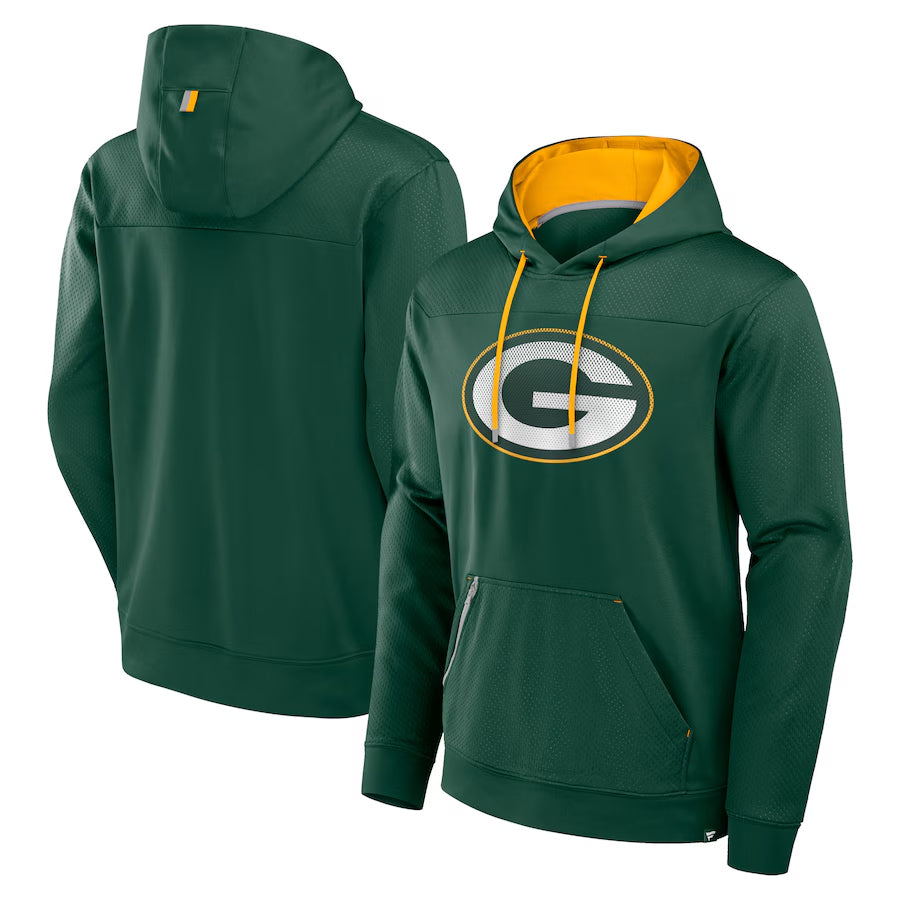 Kooe Custom GB.Packers Green Defender Pullover Hoodie Game Stitched Jerseys