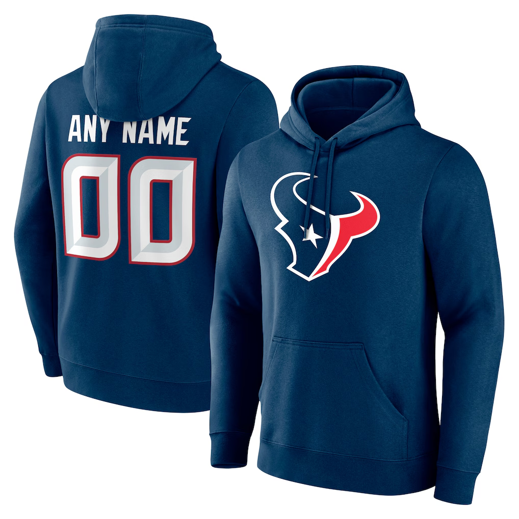 Kooe Custom H.Texans Navy Team Authentic Personalized Name & Number Hoodie Stitched Jerseys