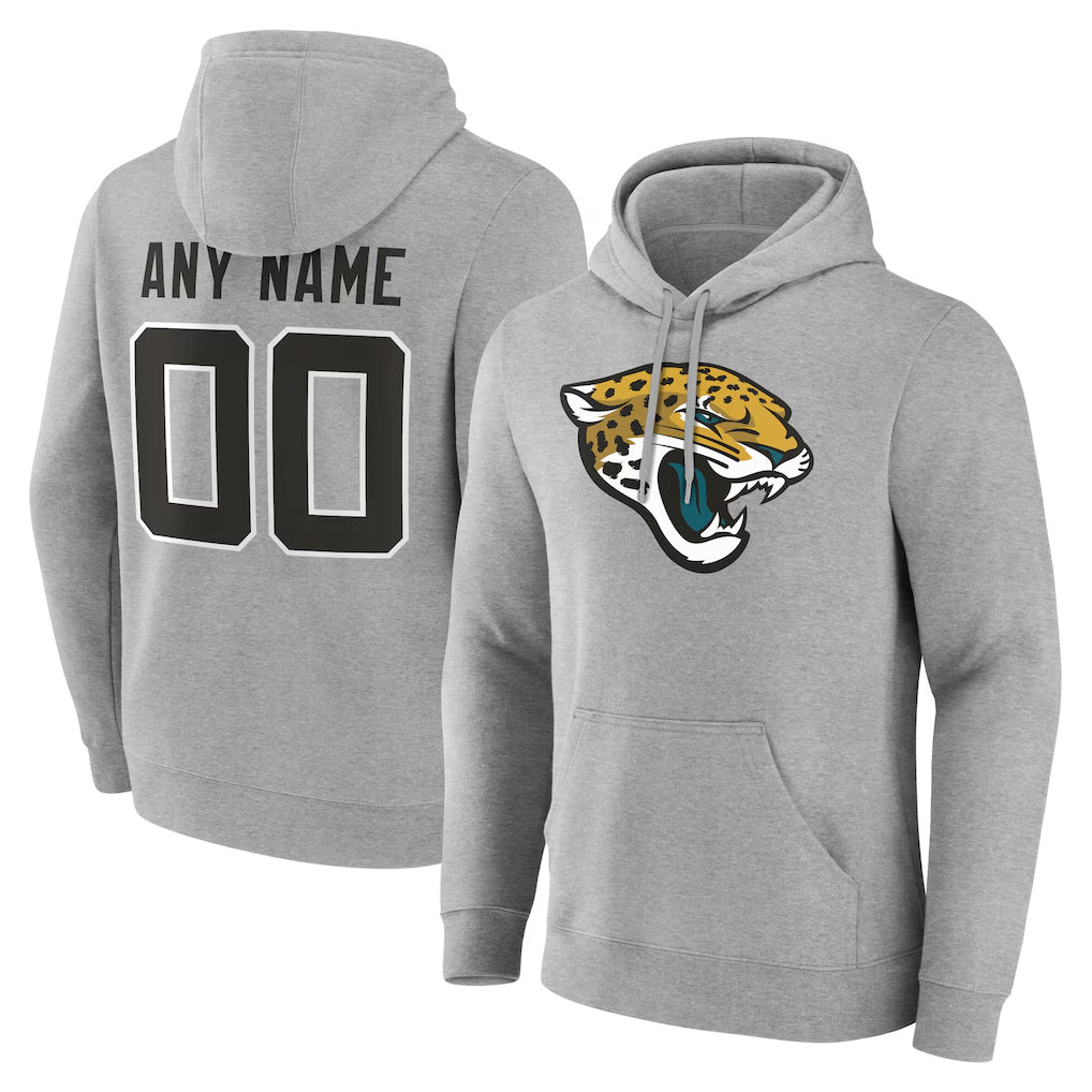Kooe Custom J.Jaguars Gray Pullover Hoodies Any Name & Numbers Limited Stitched Jerseys