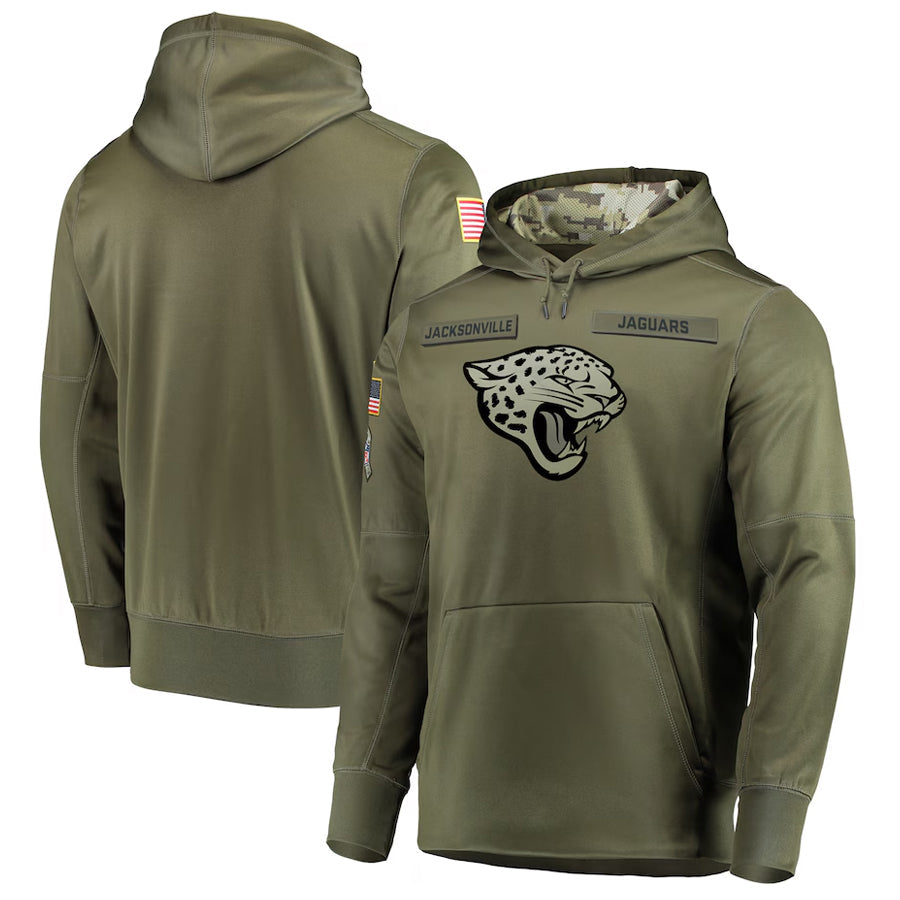 Kooe Custom J.Jaguars Olive Salute to Service Pullover Hoodie Game Stitched Jerseys