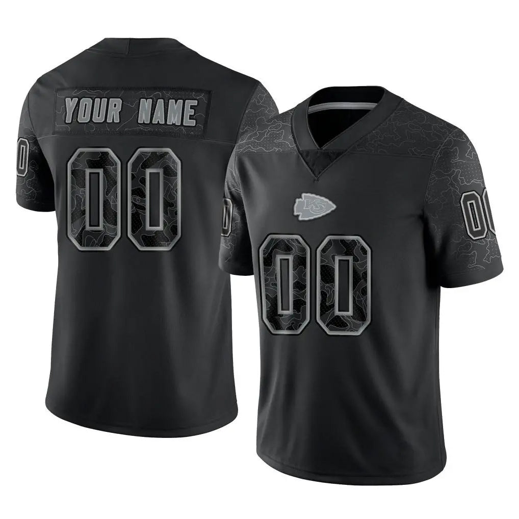Kooe Custom KC.Chiefs Black Limited Reflective Game Any Name & Numbers Stitched Jerseys