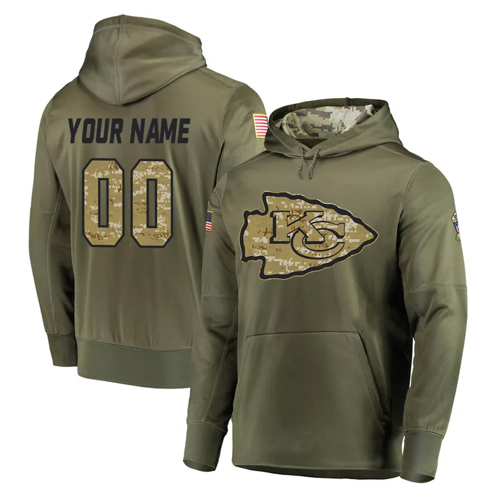 Kooe Custom KC.Chiefs Olive Salute to Service Pullover Hoodies Home Game Any Name & Numbers Stitched Jerseys