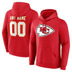 Kooe Custom KC.Chiefs Red LoGo Pullover Hoodies Limited Any Name & Numbers Stitched Jerseys