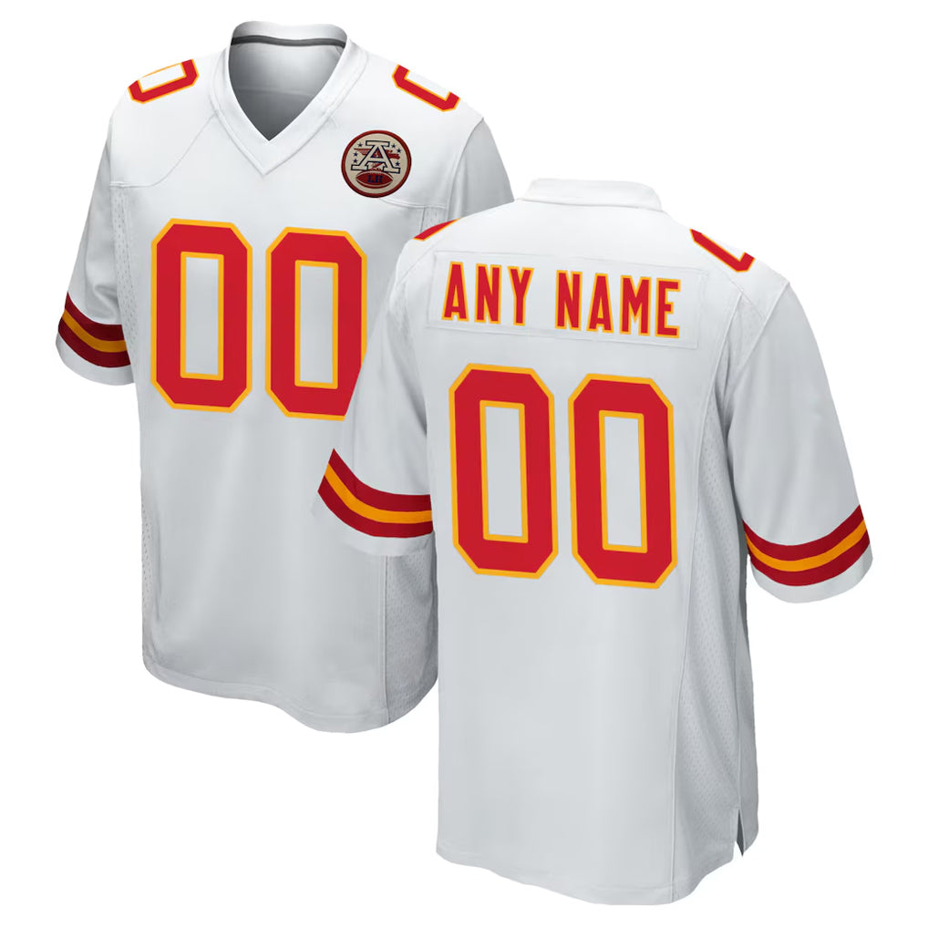 Kooe Custom KC.Chiefs White Home Game Any Name & Numbers Stitched Jerseys