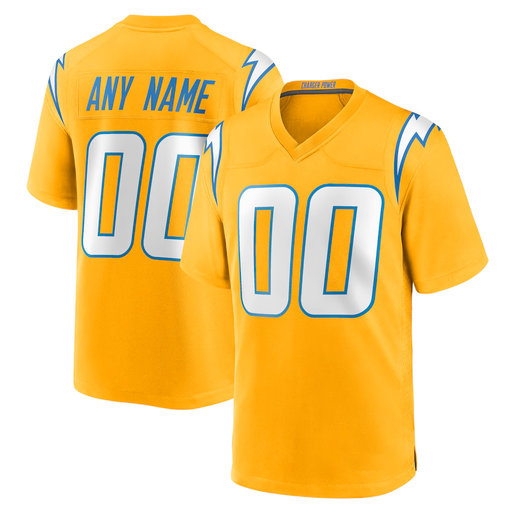 Kooe Custom LA.Chargers Gold Alternate Charger Power Game Stitched Jerseys
