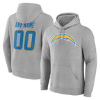 Kooe Custom LA.Chargers Gray LOGO Pullover Hoodies Home Game Any Name & Numbers Stitched Jerseys