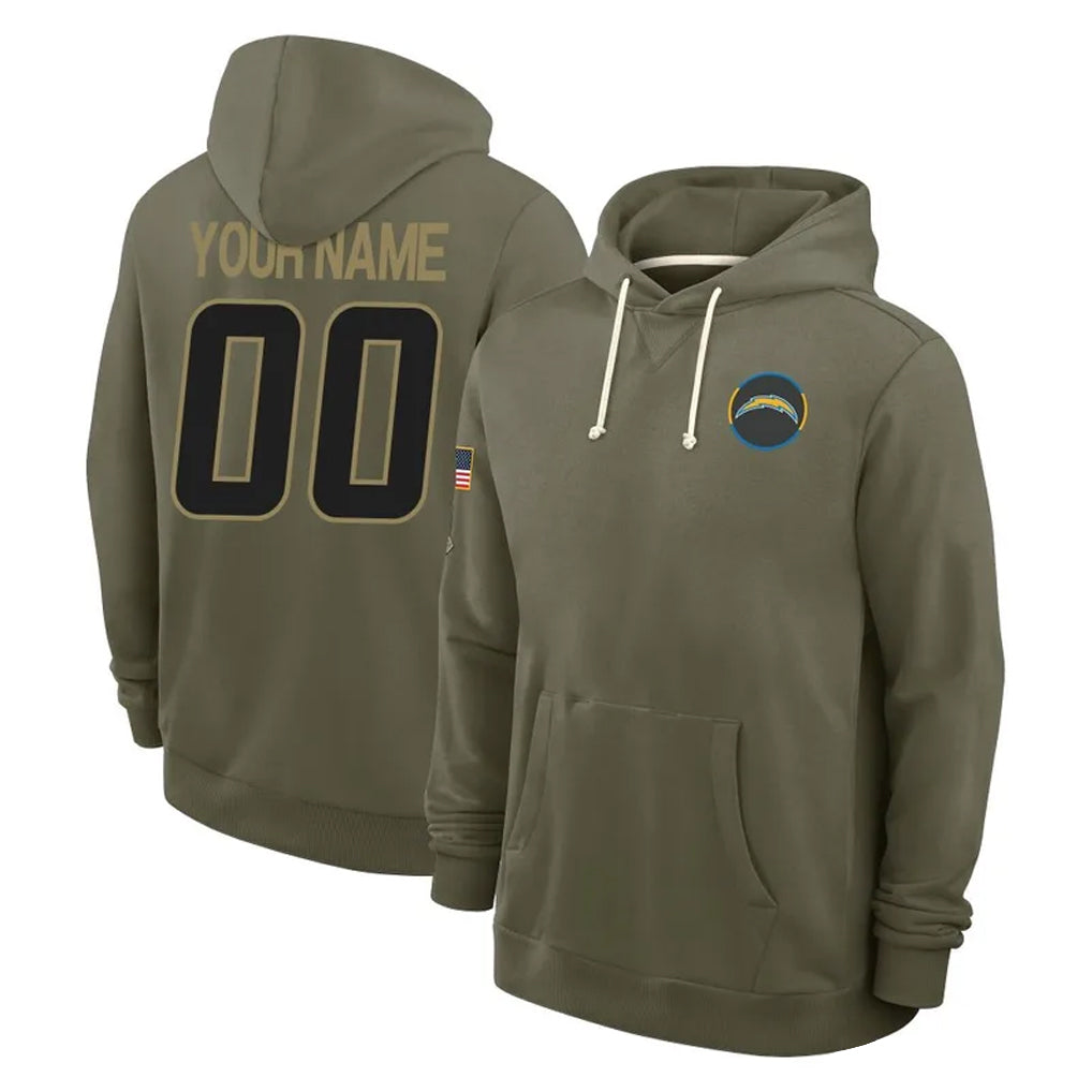 Kooe Custom LA.Chargers Olive Salute to Service Pullover Hoodies Limited Any Name & Numbers Stitched Jerseys