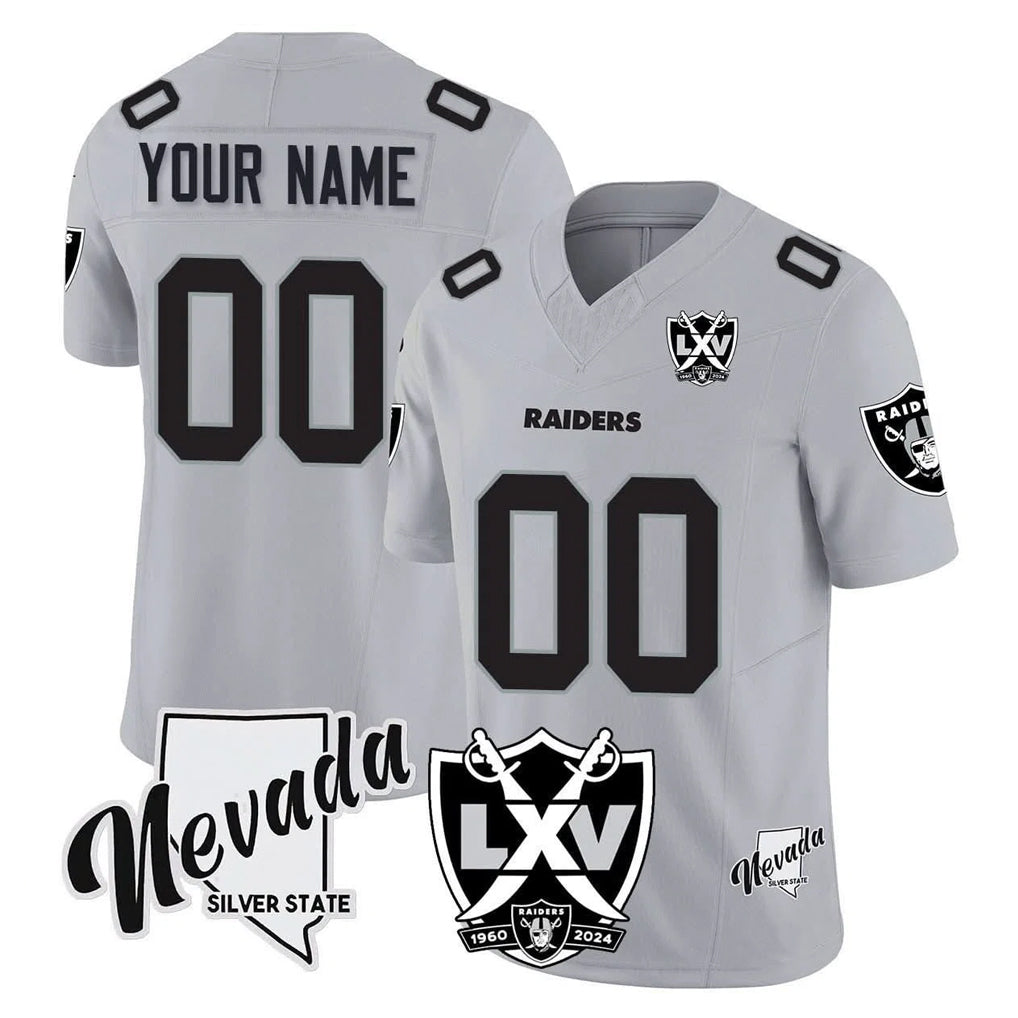 Kooe Custom LV.Raiders Gray 65th Anniversary Vapor Limited Home Game Any Name & Numbers Stitched Jerseys