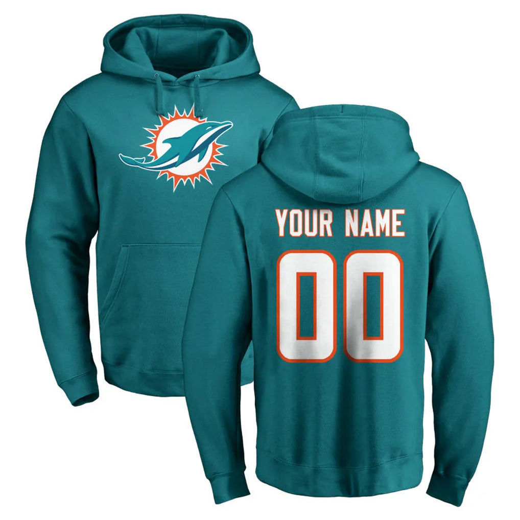 Kooe Custom M.Dolphins Aqua LOGO Pullover Hoodies Limited Any Name & Numbers Stitched Jerseys