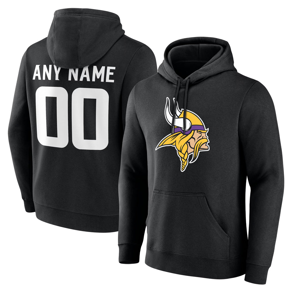 Kooe Custom MN.Vikings Black LOGO Pullover Hoodies Limited Any Name & Numbers Stitched Jerseys