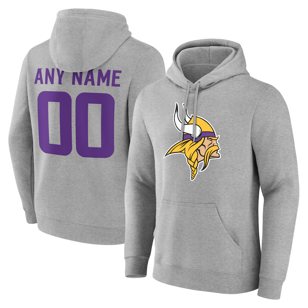 Kooe Custom MN.Vikings Gray LOGO Pullover Hoodies Limited Any Name & Numbers Stitched Jerseys