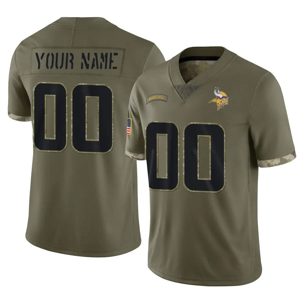 Kooe Custom MN.Vikings Olive Salute To Service Limited Any Name & Numbers Stitched Jerseys