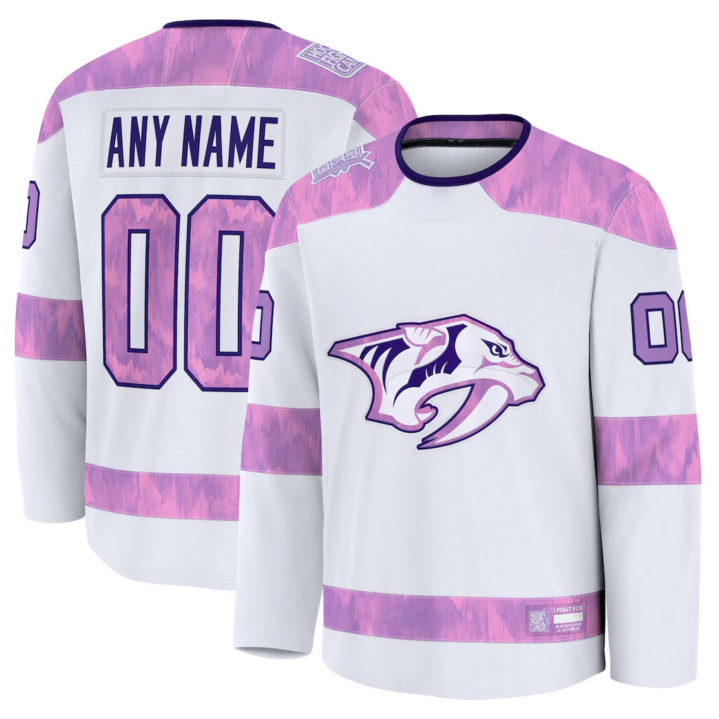 Kooe Custom N.Predators White 2024 Hockey Fights Cancer Practice Jerseys