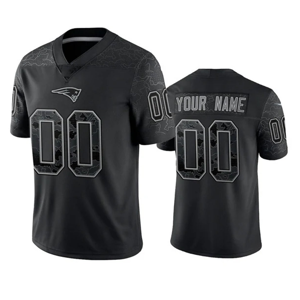 Kooe Custom NE.Patriots Black Reflective LImited Home Game Any Name & Numbers Stitched Jerseys