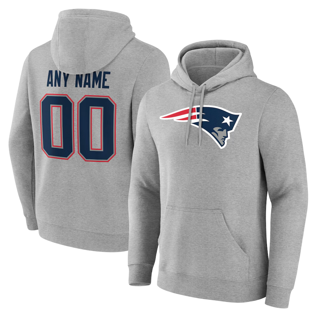 Kooe Custom NE.Patriots Gray Team Authentic Personalized Name & Number Hoodie Stitched Jerseys
