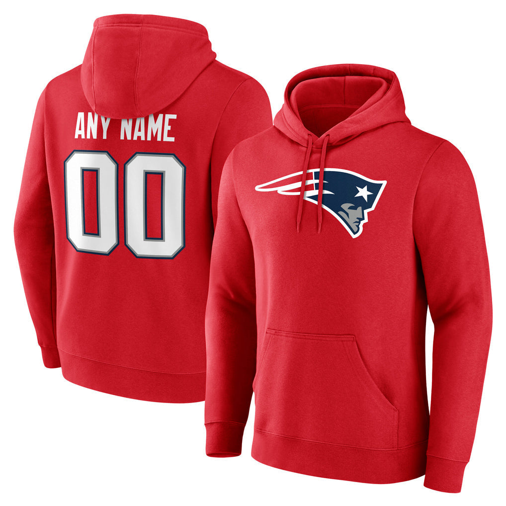 Kooe Custom NE.Patriots Red LOGO Pullover Hoodies Home Game Any Name & Numbers Stitched Jerseys