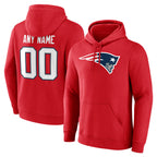 Kooe Custom NE.Patriots Red LOGO Pullover Hoodies Home Game Any Name & Numbers Stitched Jerseys