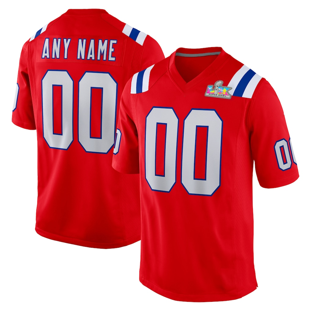 Kooe Custom NE.Patriots  Red Super Bowl LX Patch Game Stitched Jerseys