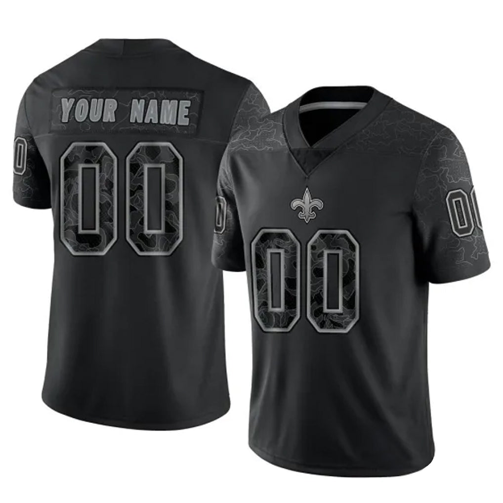 Kooe Custom NO.Saints Black Limited Reflective Home Game Any Name & Numbers Stitched Jerseys