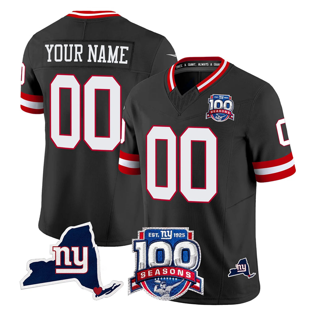Kooe Custom NY.Giants Black 100th Season & State Patch Vapor Limited Home Game Any Name & Numbers Stitched Jerseys