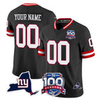 Kooe Custom NY.Giants Black 100th Season & State Patch Vapor Limited Home Game Any Name & Numbers Stitched Jerseys