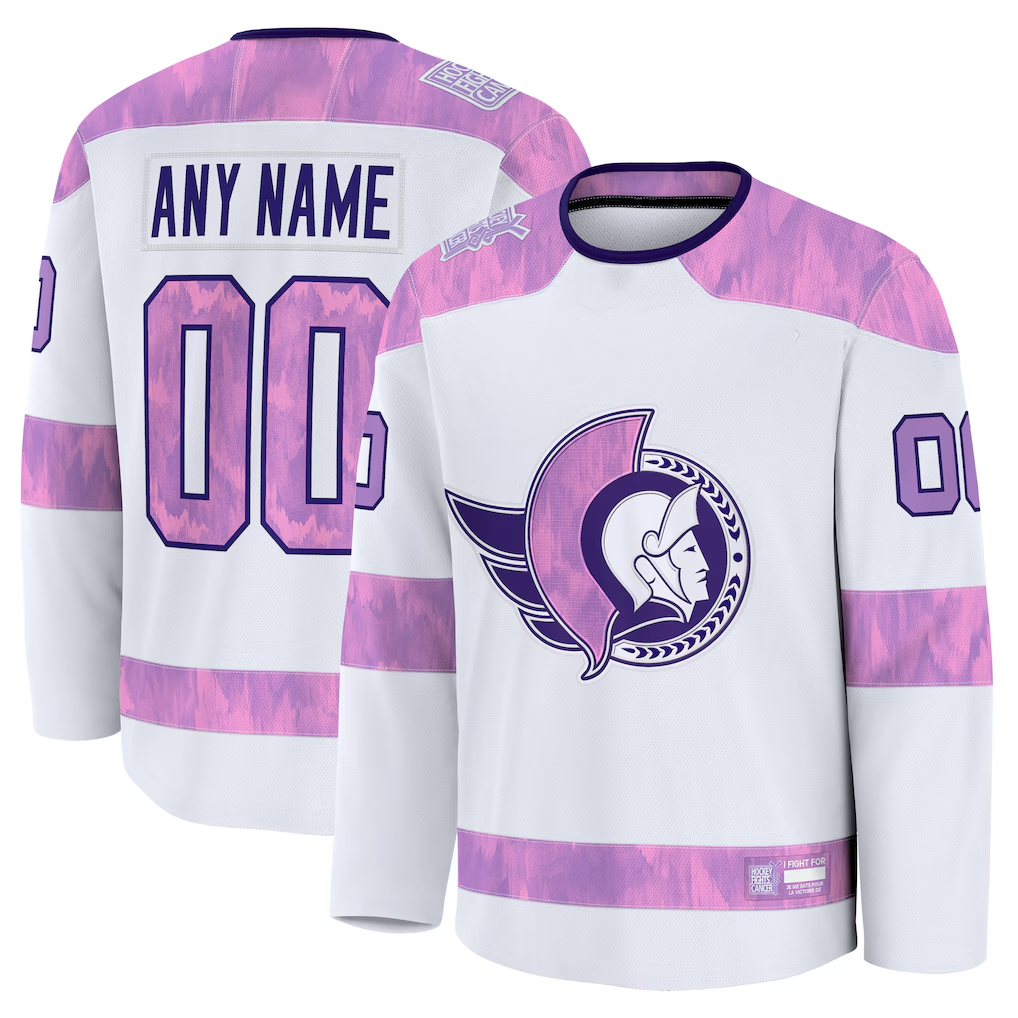 Kooe Custom O.Senators White 2024 Hockey Fights Cancer Practice Jerseys