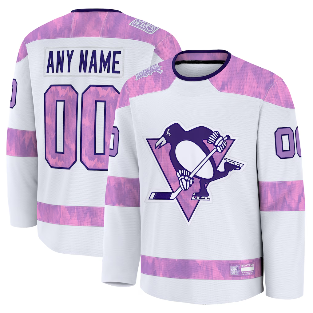Kooe Custom P.Penguins White 2024 Hockey Fights Cancer Jerseys