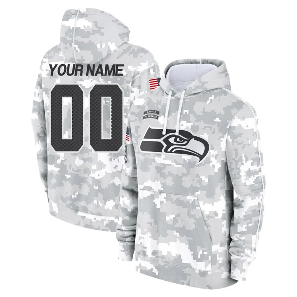 Kooe Custom S.Seahawks Arctic Camo Limited Salute to Service Pullover Hoodies Game Any Name & Numbers Stitched Jerseys