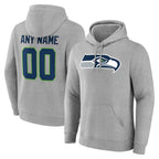 Kooe Custom S.Seahawks Gray LOGO Pullover Hoodies Game Any Name & Numbers Stitched Jerseys