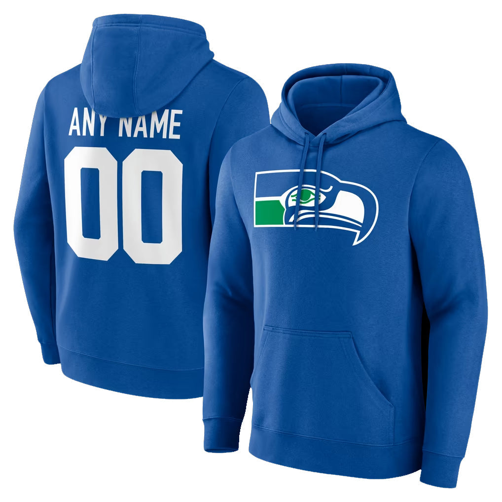 Kooe Custom S.Seahawks Royal LOGO Pullover Hoodies Game Any Name & Numbers Stitched Jerseys