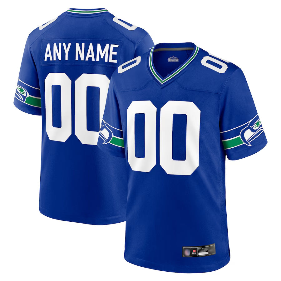 Kooe Custom S.Seahawks Royal Throwback Game Stitched Jerseys