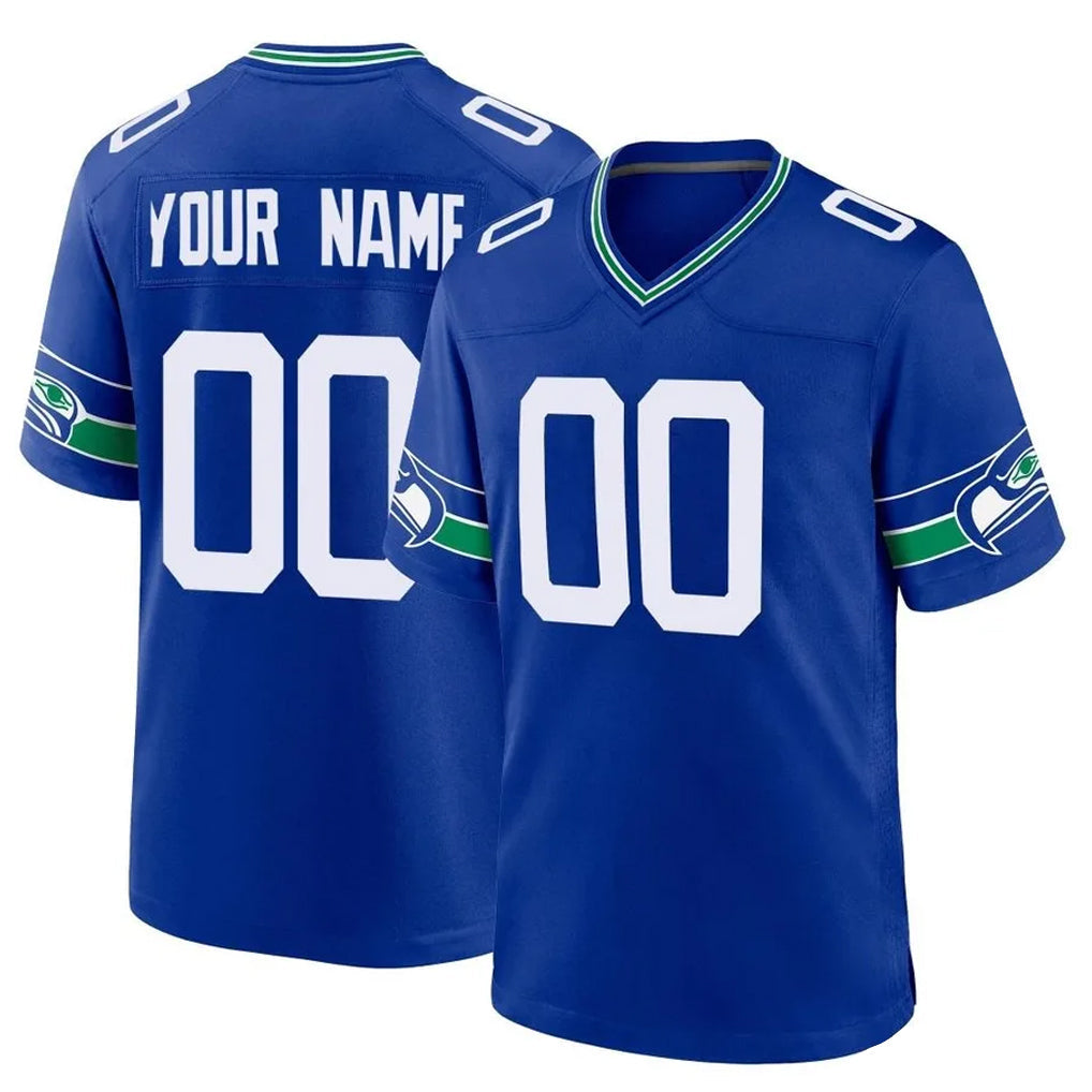 Kooe Custom S.Seahawks Royal Throwback Home Game Any Name & Numbers Stitched Jerseys