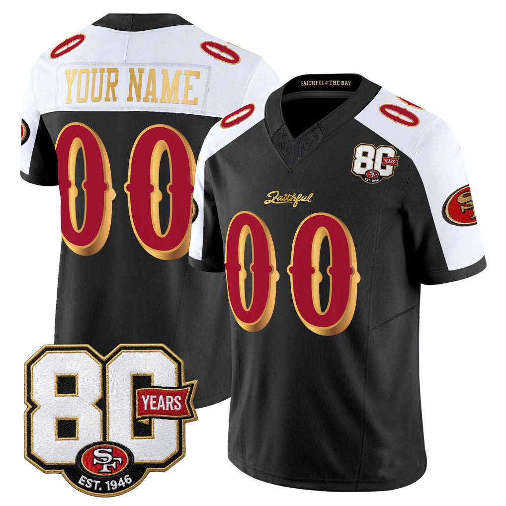 Kooe Custom SF.49ers Black-White Limited 80th Rivalries Collection Home Game Any Name & Numbers Stitched Jerseys