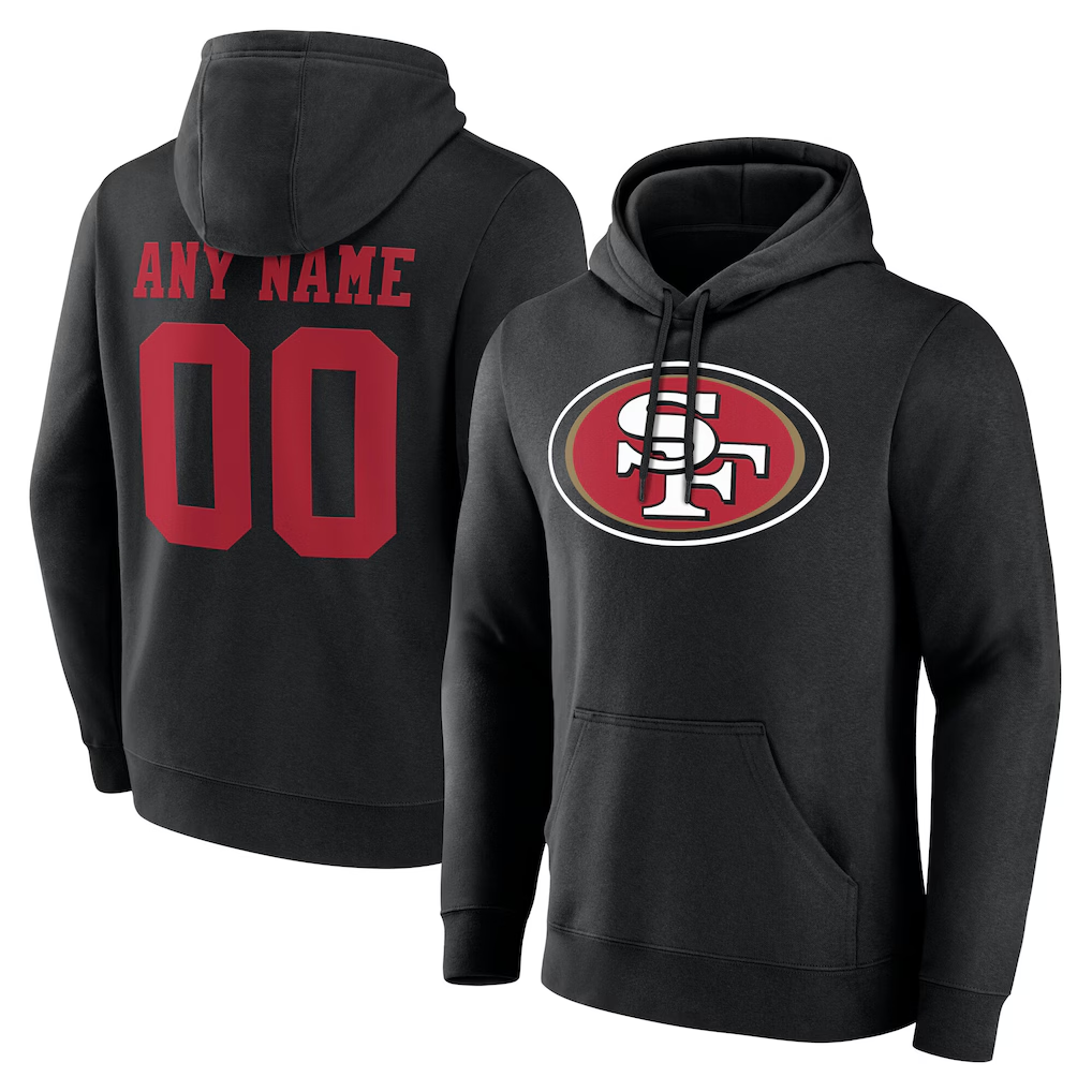 Kooe Custom SF.49ers Black Team Authentic Personalized Name & Number Hoodie Stitched Jerseys