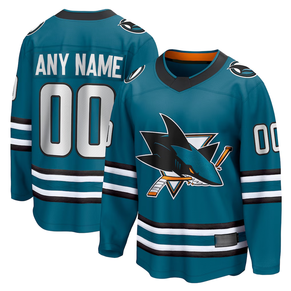Kooe Custom S.Jose Sharks Teal Home Breakaway Jerseys