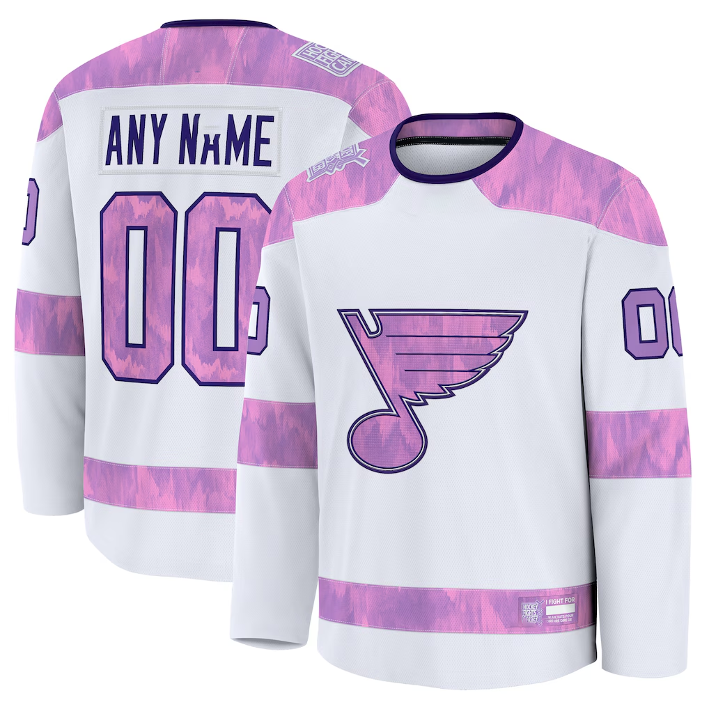 Kooe Custom St.L.Blues White 2024 Hockey Fights Cancer Practice Jerseys