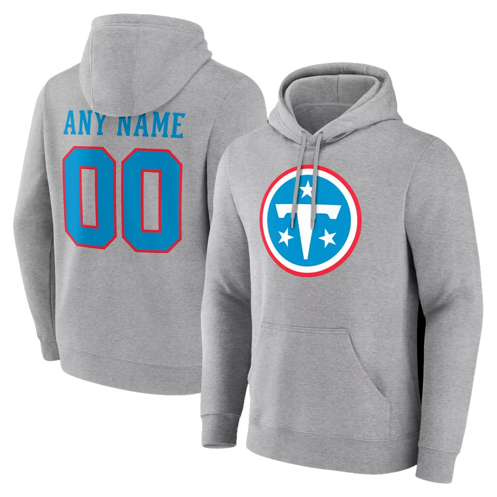 Kooe Custom T.Titans Light Gray LOGO Pullover Hoodies Home Game Any Name & Numbers Stitched Jerseys