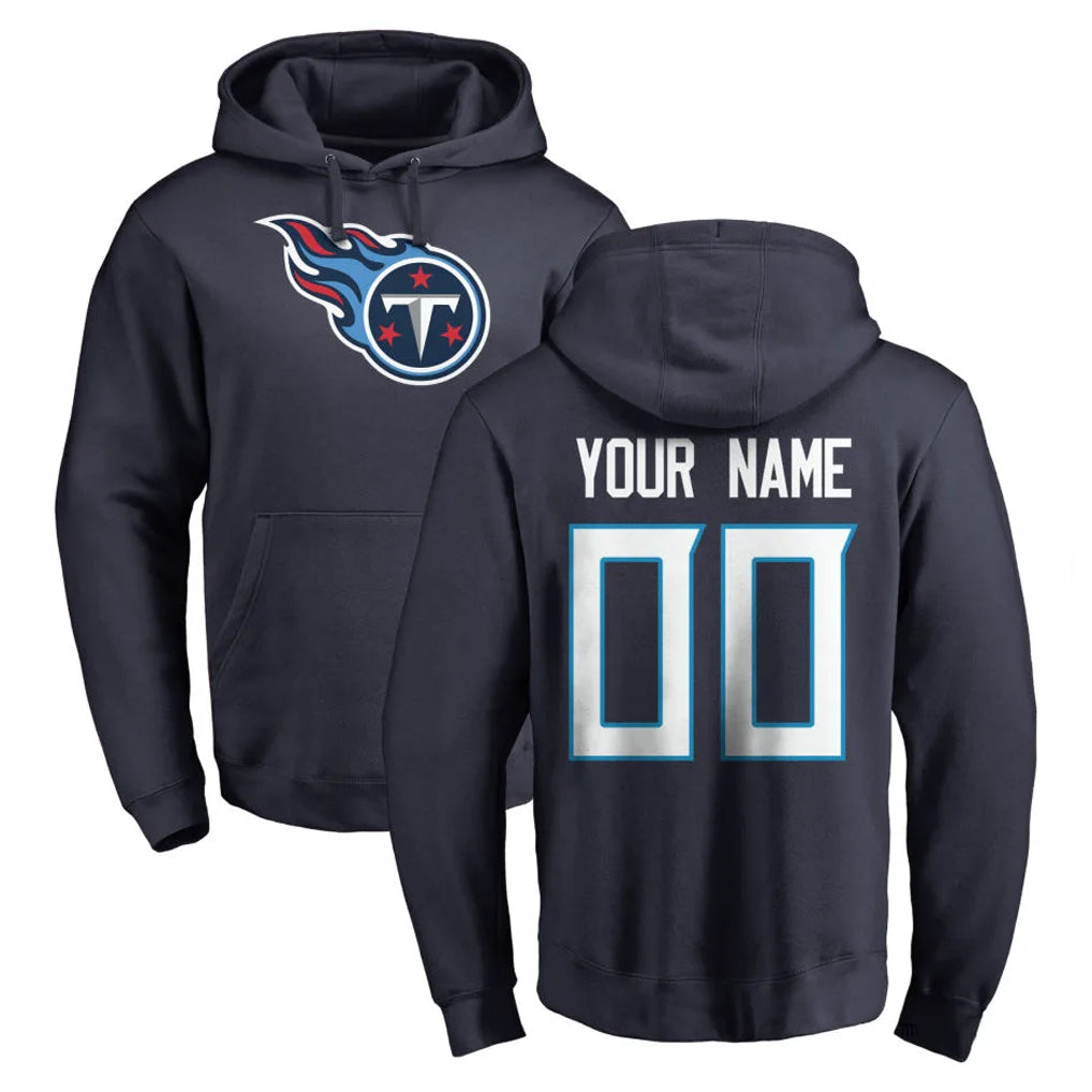 Kooe Custom T.Titans Navy Logo Pullover Hoodies Home Game Any Name & Numbers Stitched Jerseys