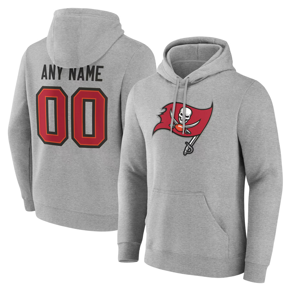 Kooe Custom TB.Buccaneers Gray Pullover Hoodie Home Game Any Name & Numbers Stitched Jerseys