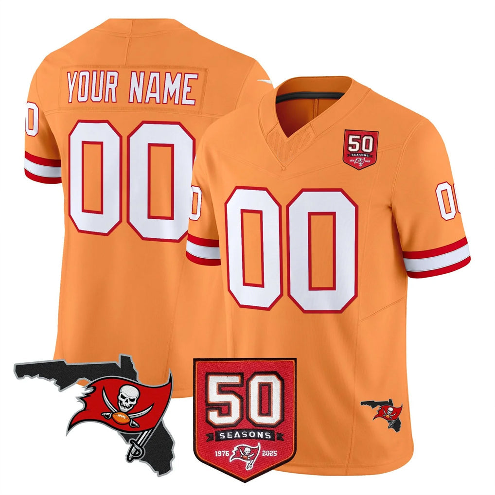 Kooe Custom TB.Buccaneers Orange 50th Season Vapor Limited Home Game Any Name & Numbers Stitched Jerseys