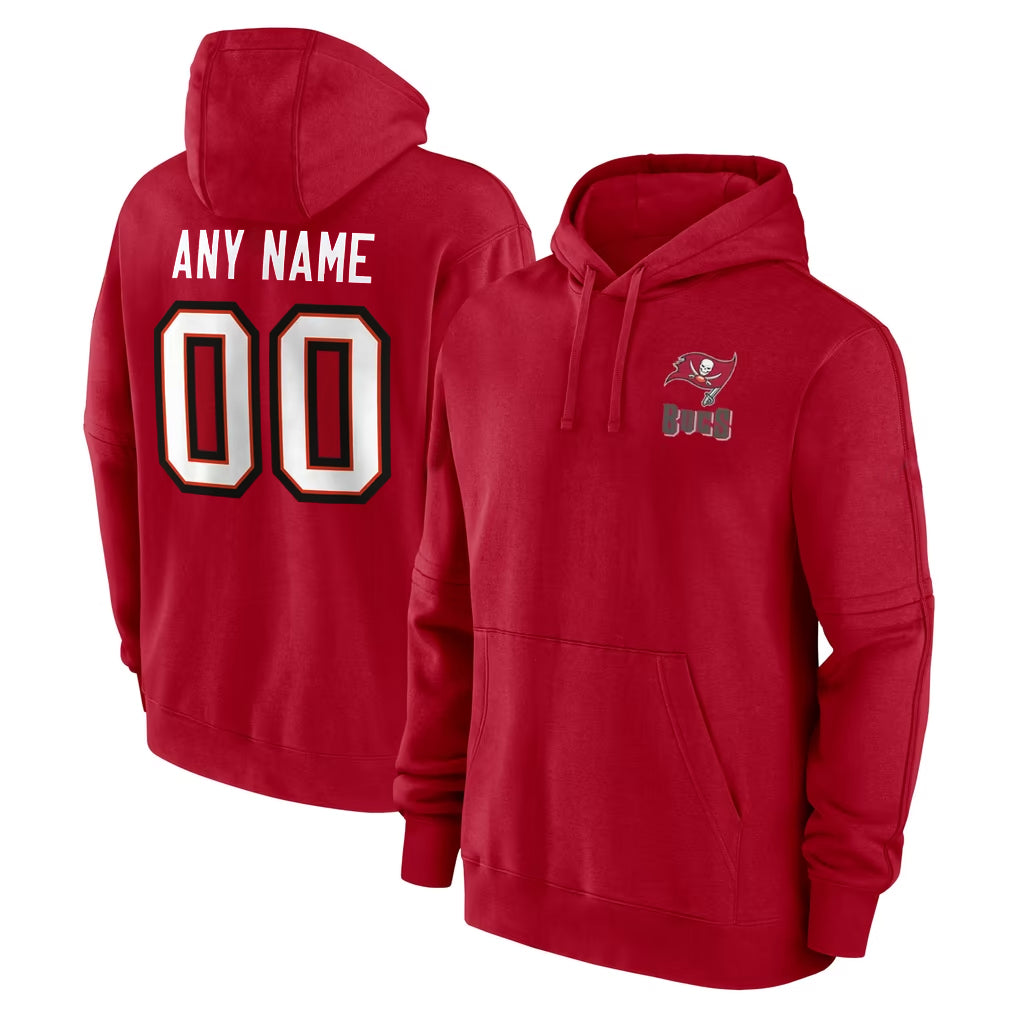 Kooe Custom TB.Buccaneers Red LOGO Pullover Hoodie Home Game Any Name & Numbers Stitched Jerseys