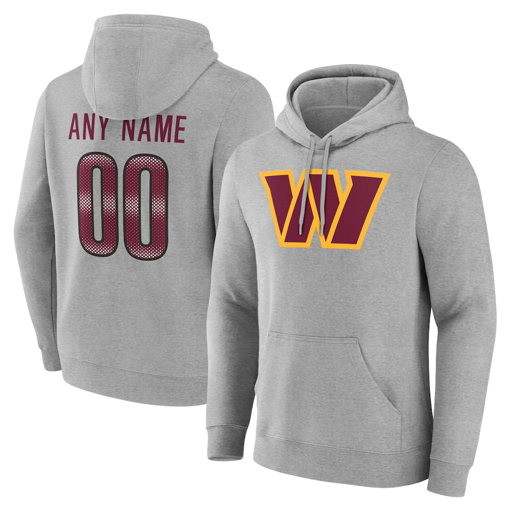 Kooe Custom W.Commanders Gray Team Authentic Personalized Name & Number Hoodie Stitched Jerseys