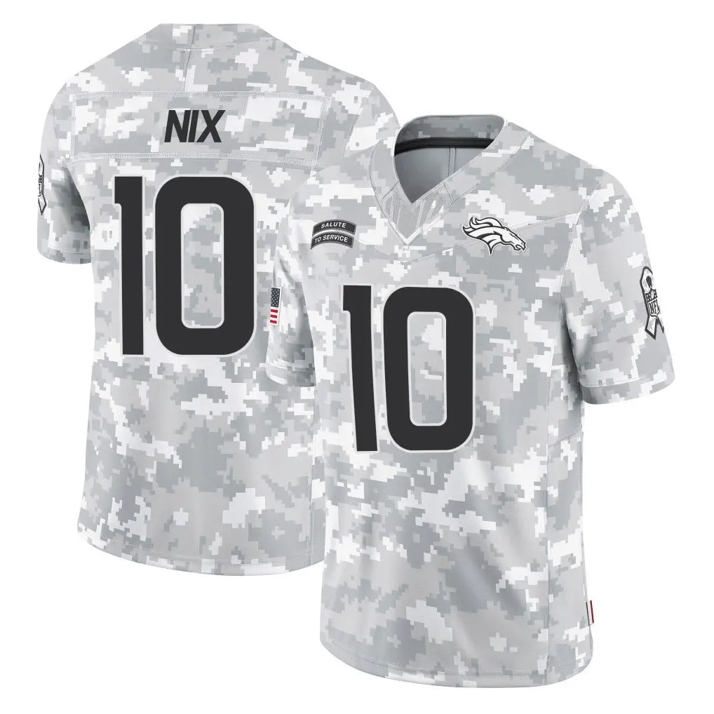Kooe D.Broncos #10 Bo Nix Player Arctic Camo Salute To Service Limited Stitched Jerseys
