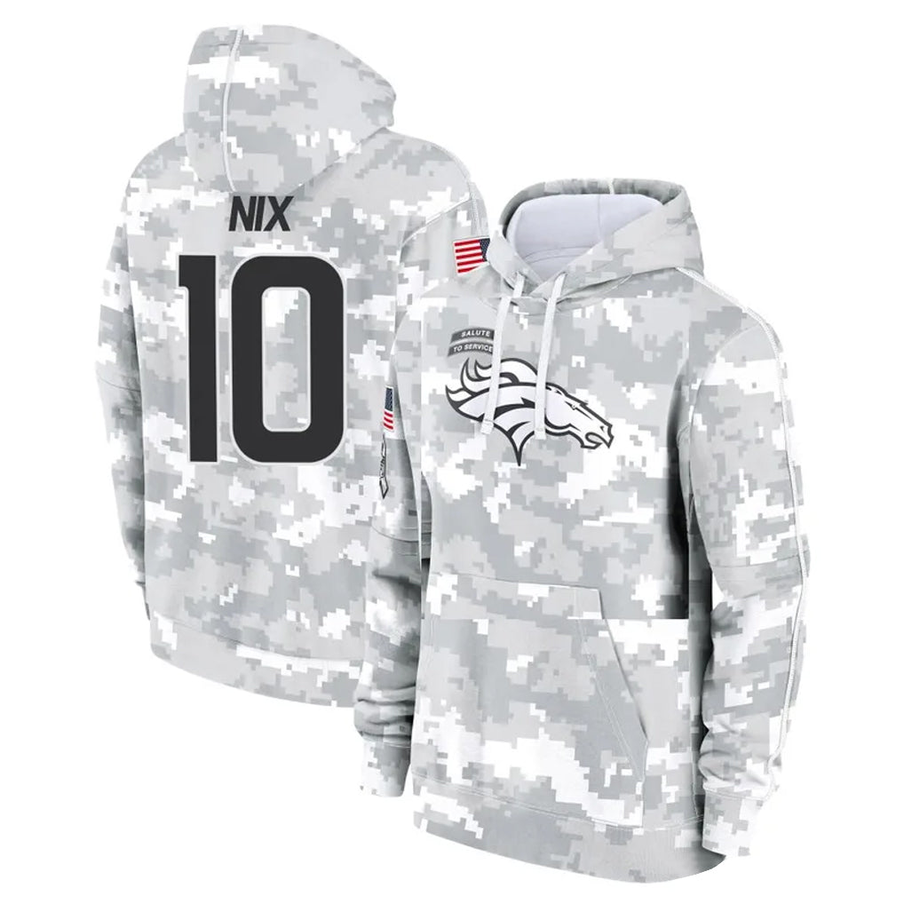 Kooe D.Broncos #10 Bo Nix Player Arctic Camo Salute to Service Hoodies Limited Game Stitched Jerseys