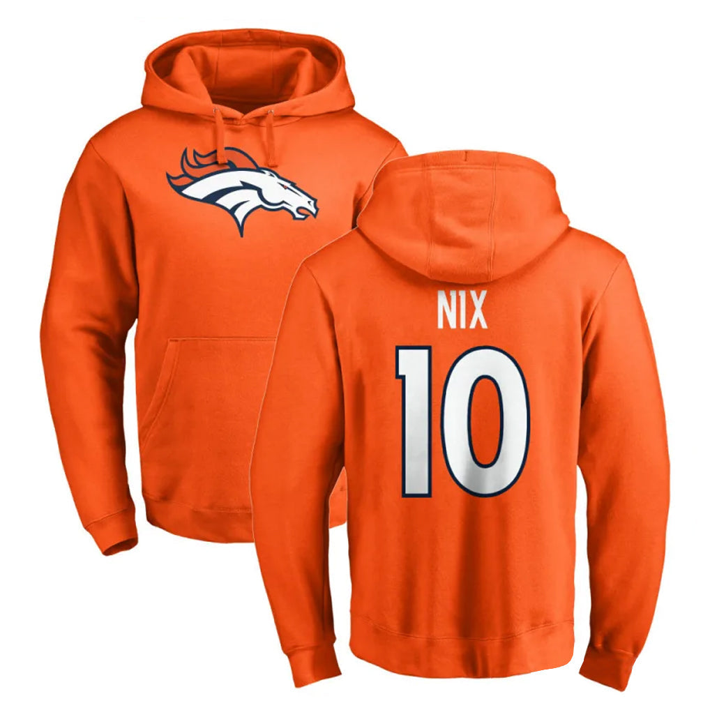Kooe D.Broncos #10 Bo Nix Player Orange Pullover Hoodie Limited Stitched Jerseys
