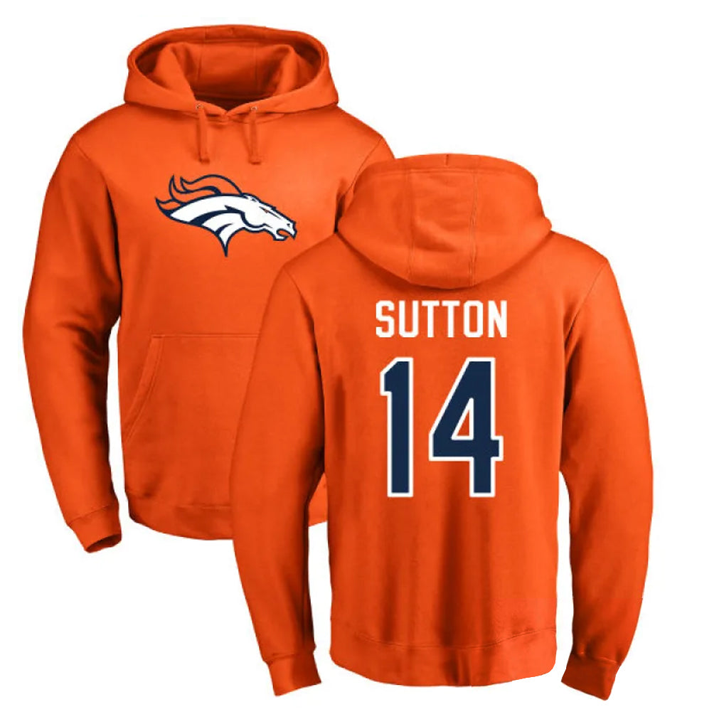 Kooe D.Broncos #14 Courtland Sutton Player Orange Pullover Hoodie Limited Stitched Jerseys