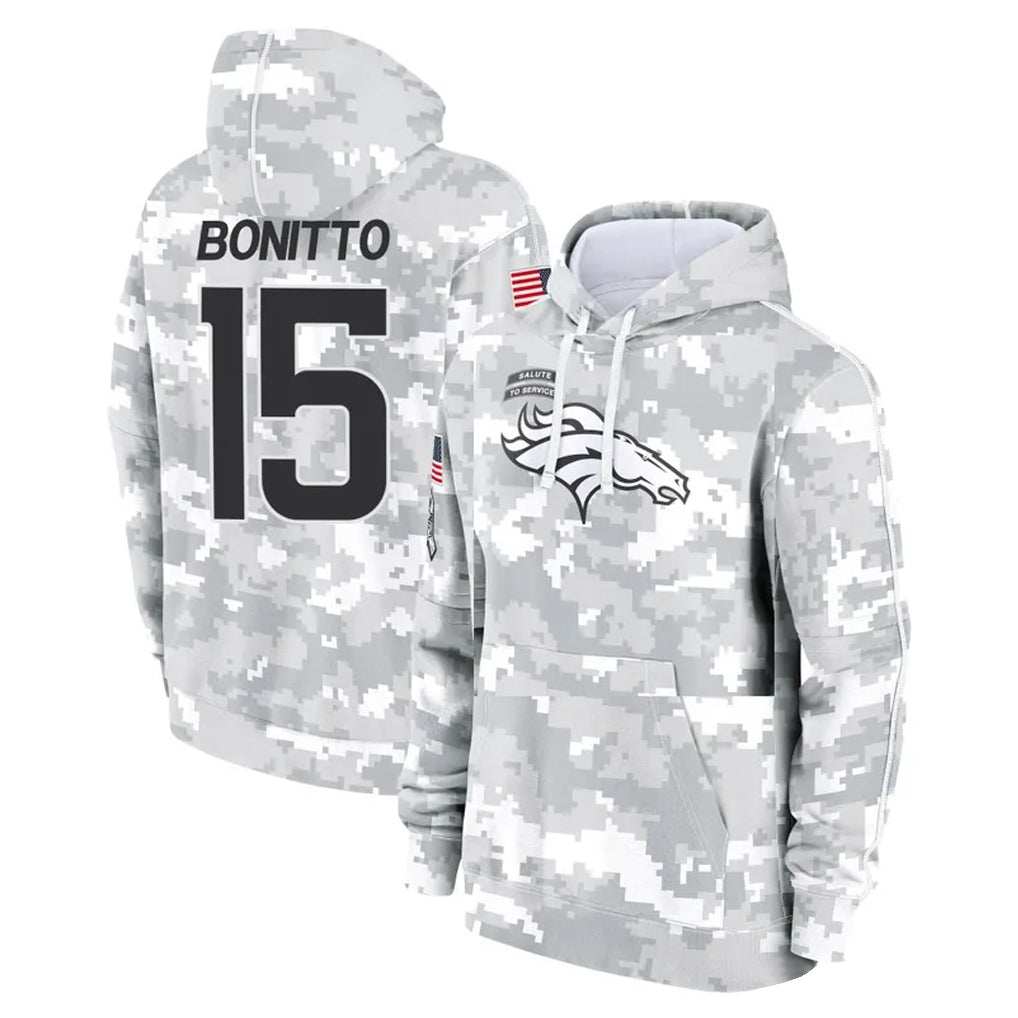 Kooe D.Broncos #15 Nik Bonitto Player Arctic Camo Salute to Service Hoodies Limited Game Stitched Jerseys