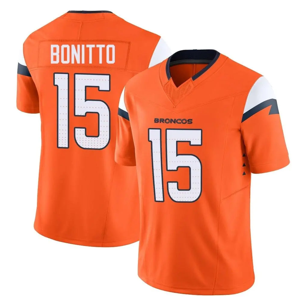 Kooe D.Broncos #15 Nik Bonitto Player Orange Vapor F.U.S.E. Limited Home Game Stitched Jerseys